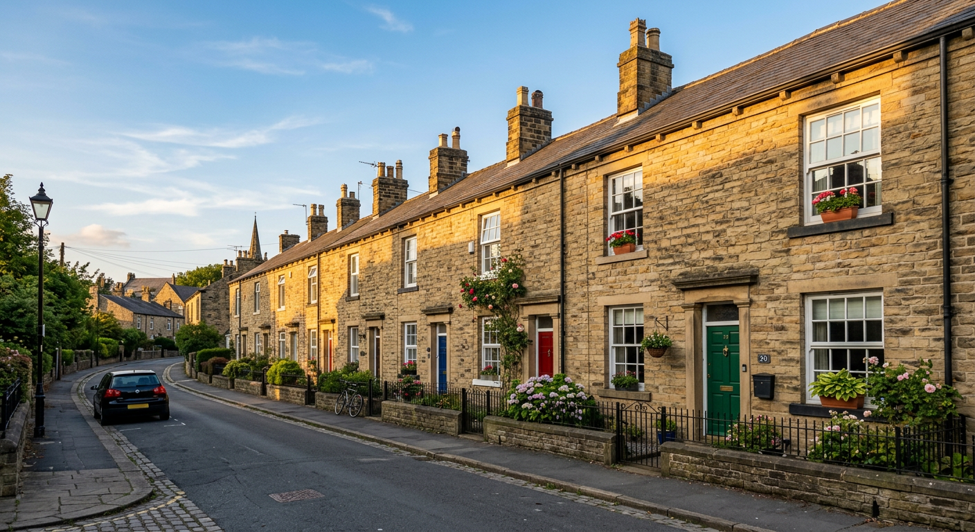 Traditional Yorkshire stone terraced houses in Bradford